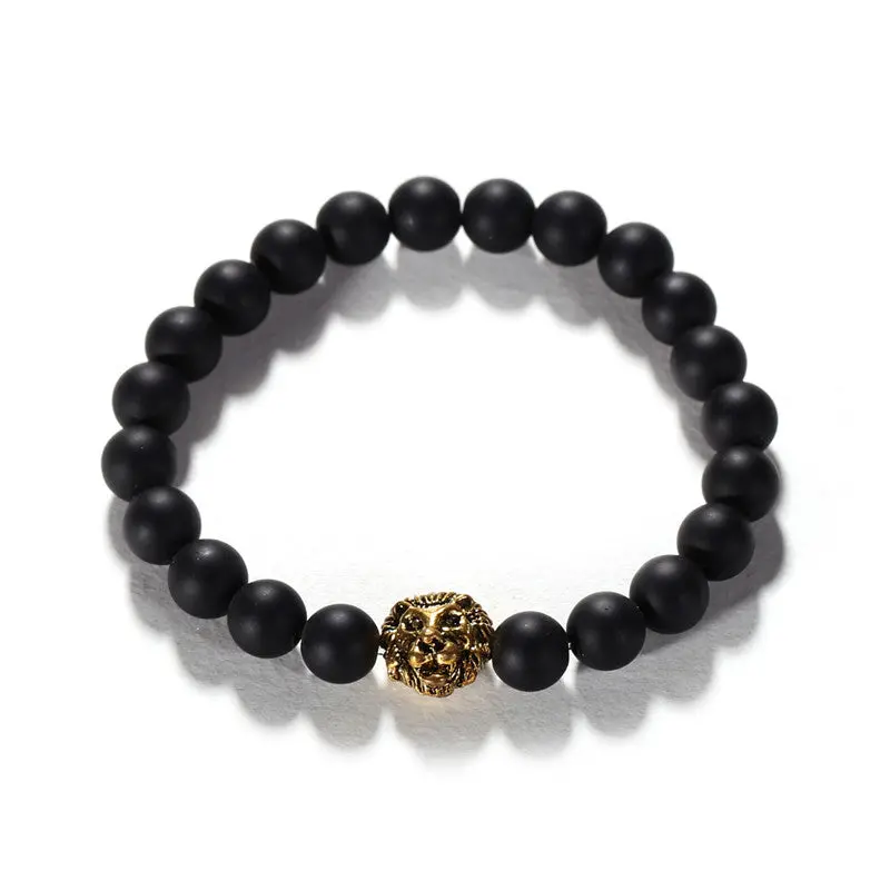 Grind Arenaceous Gold Lion Head Men's Charm Elastic Bracelet Healing Energy Unisex Beacelet Bangles 1