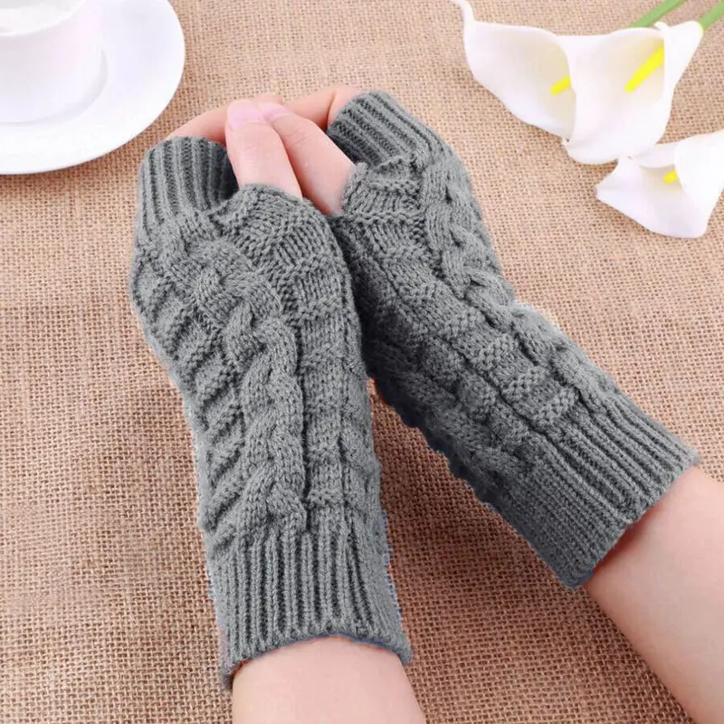 Guantes Mujer Warm Knitted Arm Fingerless Gloves Soft Warm Mitten 2