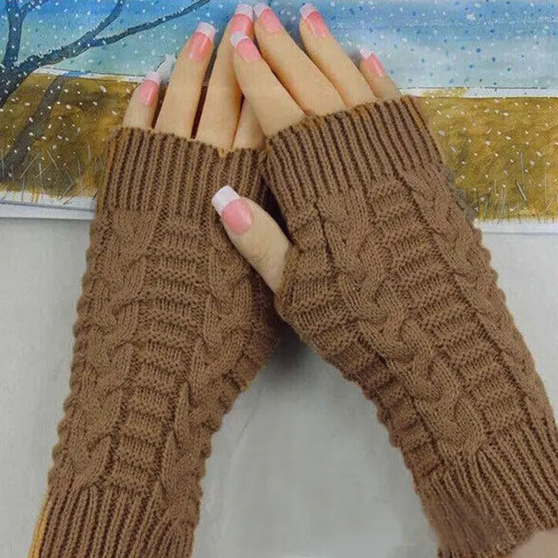 Guantes Mujer Warm Knitted Arm Fingerless Gloves Soft Warm Mitten 3