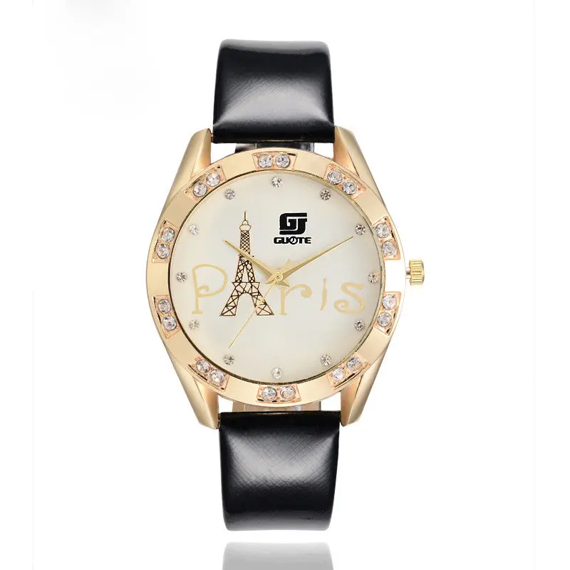Guote Watch Ms Iron Tower Leather Band Watches Sport Quartz Date Wrist Watch Quartz Movement Watch Rrelogio Masculion For Gift 1