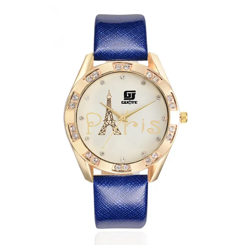 Guote Watch Ms Iron Tower Leather Band Watches Sport Quartz Date Wrist Watch Quartz Movement Watch Rrelogio Masculion For Gift 2