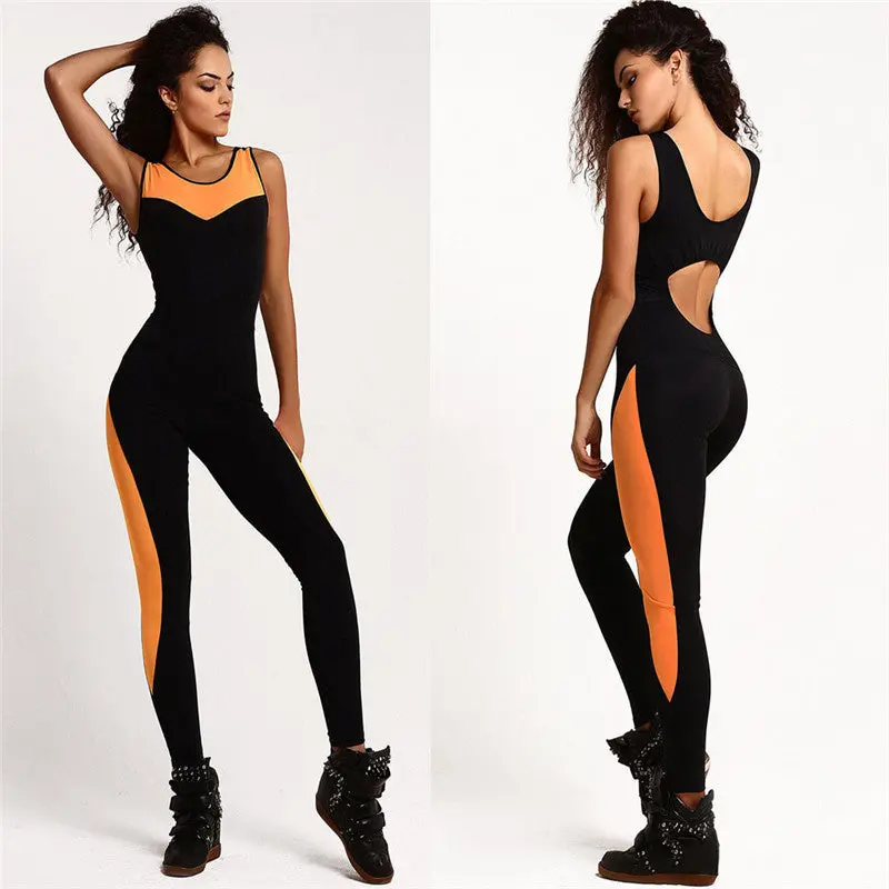 Gym Running Jumpsuit Stretch Skinny Sport Jumpsuit Women Sexy Back Open Cut Out Fitness Jumpsuits Overalls 2