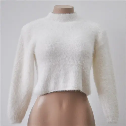 Hairy Turtleneck Sweater Knitted Long Sleeve Crop Top Sweater Women Christmas Sweater Pull Femme 1