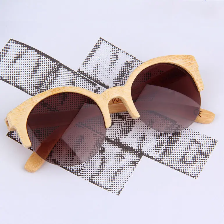 Half Round Sunglasses Full Eyewear Bamboo Frame Glasses For 2