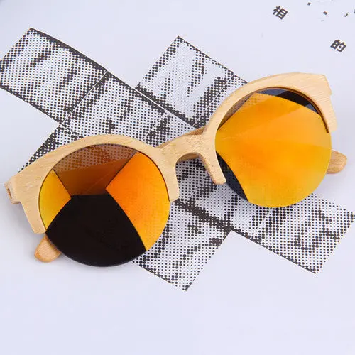 Half Round Sunglasses Full Eyewear Bamboo Frame Glasses For 3