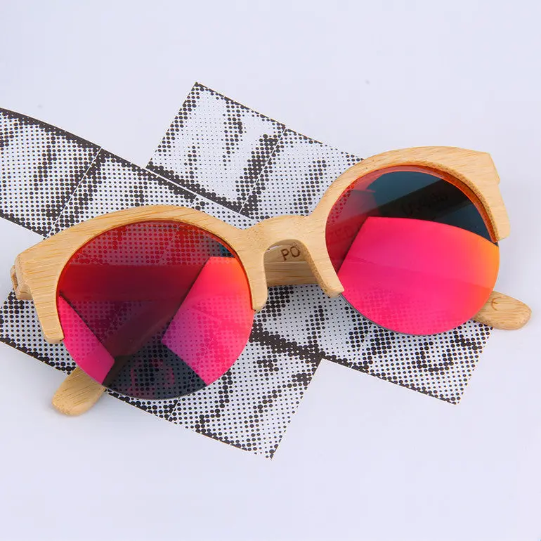 Half Round Sunglasses Full Eyewear Bamboo Frame Glasses For 4