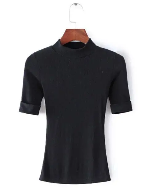 Half Turtleneck Strentch Cotton Tight T Shirt Aa American Halft Sleeve Slim Tee Femme Pullover T-Shirt 4 Color S M 1