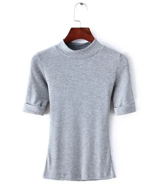 Half Turtleneck Strentch Cotton Tight T Shirt Aa American Halft Sleeve Slim Tee Femme Pullover T-Shirt 4 Color S M 3