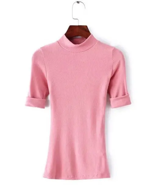 Half Turtleneck Strentch Cotton Tight T Shirt Aa American Halft Sleeve Slim Tee Femme Pullover T-Shirt 4 Color S M 5