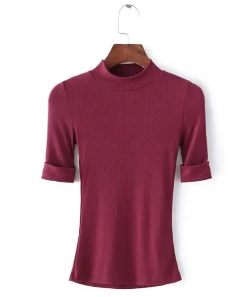 Half Turtleneck Strentch Cotton Tight T Shirt Aa American Halft Sleeve Slim Tee Femme Pullover T-Shirt 4 Color S M 7