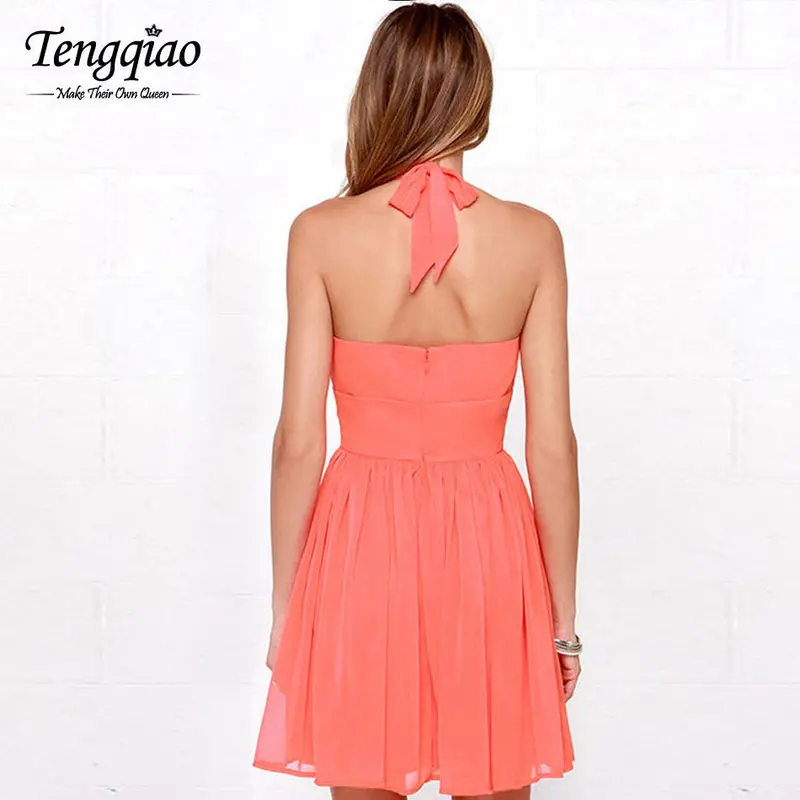Halfter Mini Dress Pleated Sexy Party Dress Short Pink Sleeveless Off The Shoulder Ladies Casual Dress Xs-Xxl 5