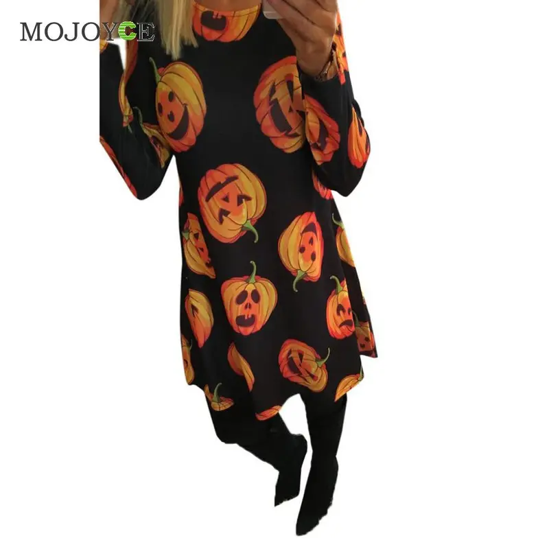 Halloween Lot Pumpkin Print Women Dress Vestidos Casual Long Sleeve O Neck Party Mini Dress Plus Size Dress 1