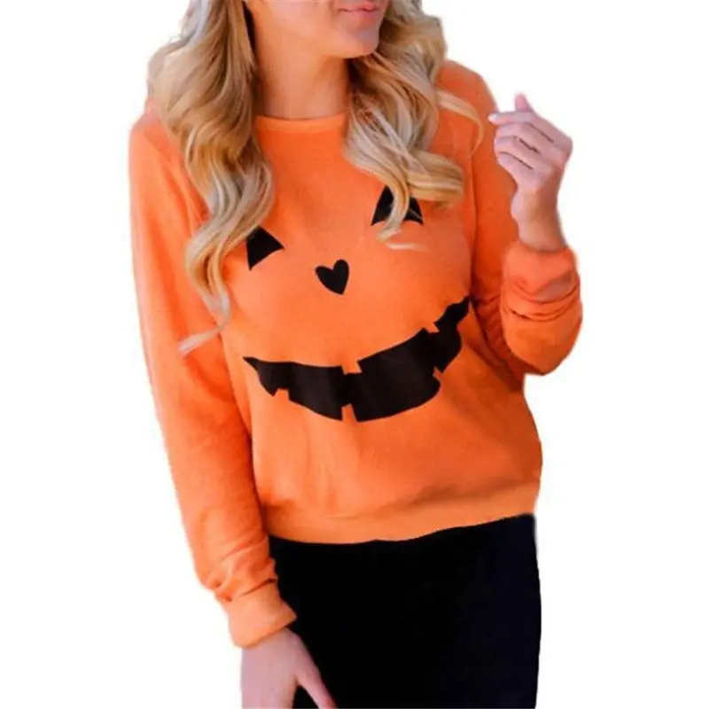 Halloween Pumpkin T Shirt Women Long Sleeve T Shirts Casual O Neck Pullover Sweatshirt Plus Size Top Tee 1