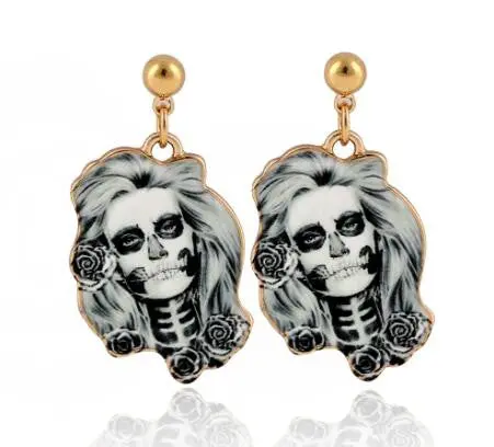 Halloween Skull Earrings Gold Scary Blood-Colored Drop Earrings Oeh057 1