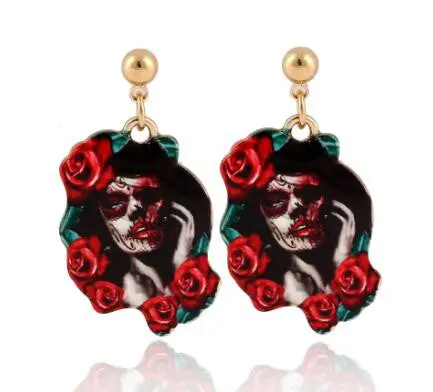 Halloween Skull Earrings Gold Scary Blood-Colored Drop Earrings Oeh057 2