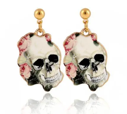 Halloween Skull Earrings Gold Scary Blood-Colored Drop Earrings Oeh057 4