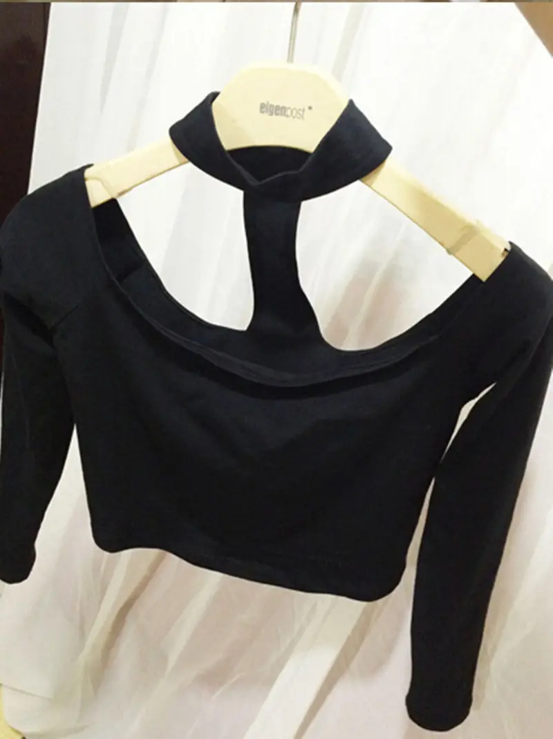 Halter Aa Long Sleeved Crop Top Bustier Camisetas Back Y Tops Canotta Donna Off Shoulder Tee S M White / Pink / Black 1