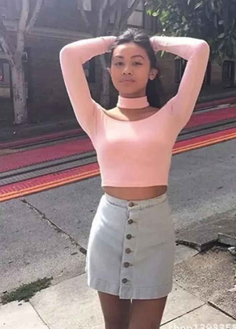 Halter Aa Long Sleeved Crop Top Bustier Camisetas Back Y Tops Canotta Donna Off Shoulder Tee S M White / Pink / Black 5