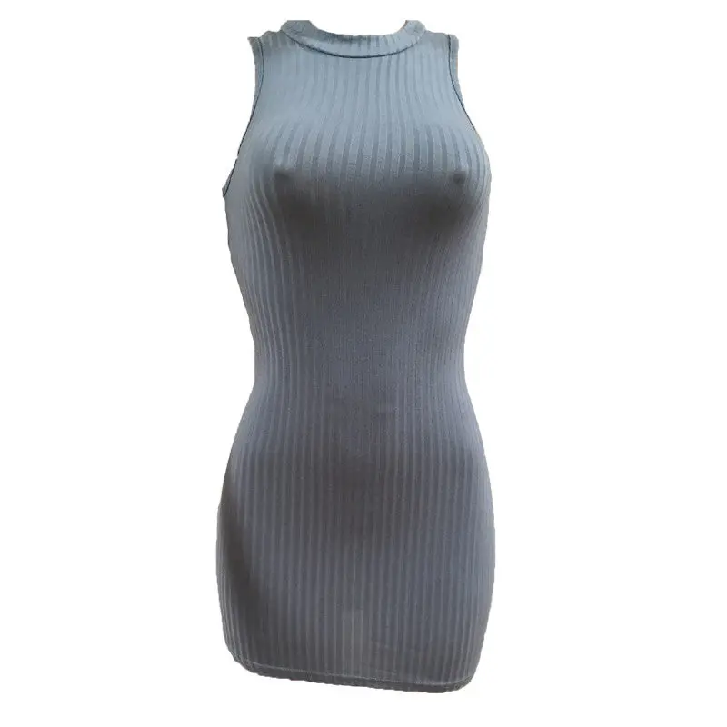 Halter Neck Knitted Bodycon Dress for Women – Striped Sleeveless Cut-Out Mini Dress