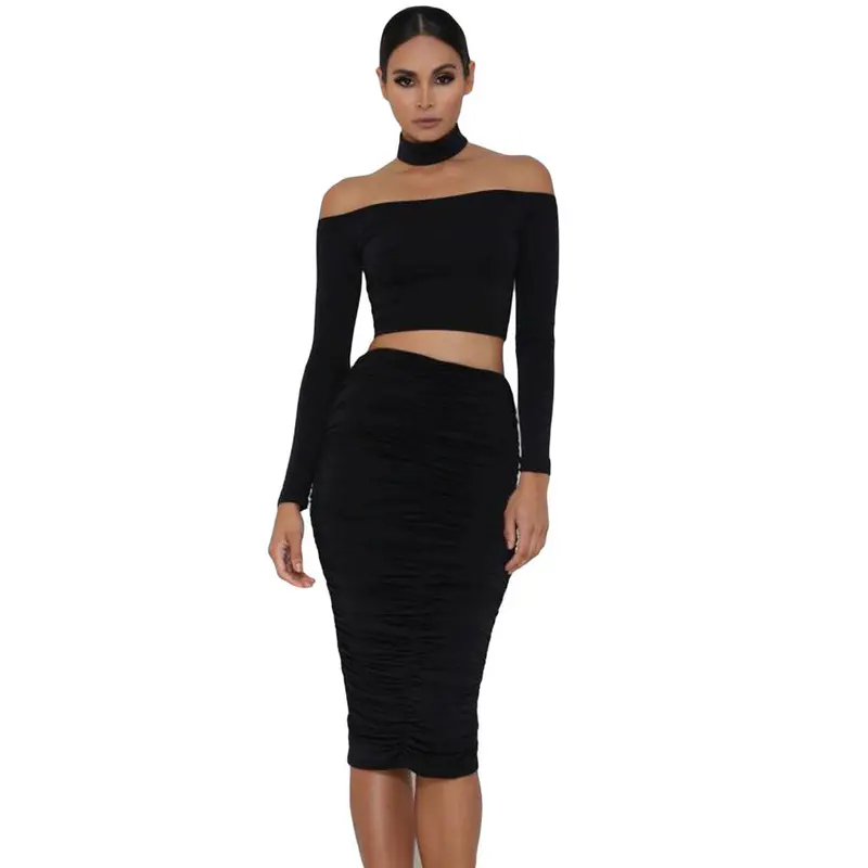 Halter Turtleneck Long Sleeve Bustier Crop Top Slash Neck T Shirt White Off The Shoulder Tops For Wo 4