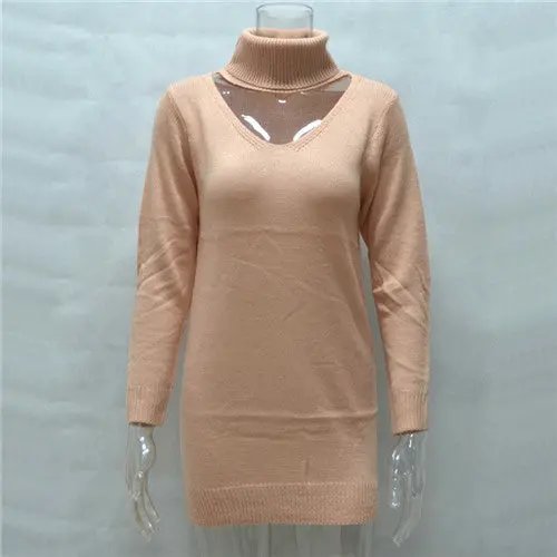Halter Turtleneck Sweater Women Elegant Black Knitted Pullover Jumper Casual Long Tops Pull Femme 1
