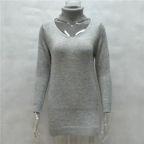 Halter Turtleneck Sweater Women Elegant Black Knitted Pullover Jumper Casual Long Tops Pull Femme 3