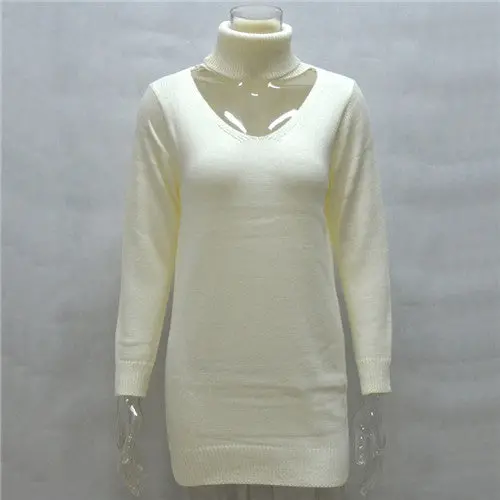 Halter Turtleneck Sweater Women Elegant Black Knitted Pullover Jumper Casual Long Tops Pull Femme 4
