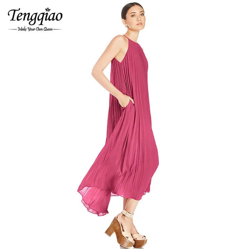 Halter White Chiffon Bohemian Dress Sleeveless Long Dresses Casual Off The Shoulder Pleated Maxi Dress 8