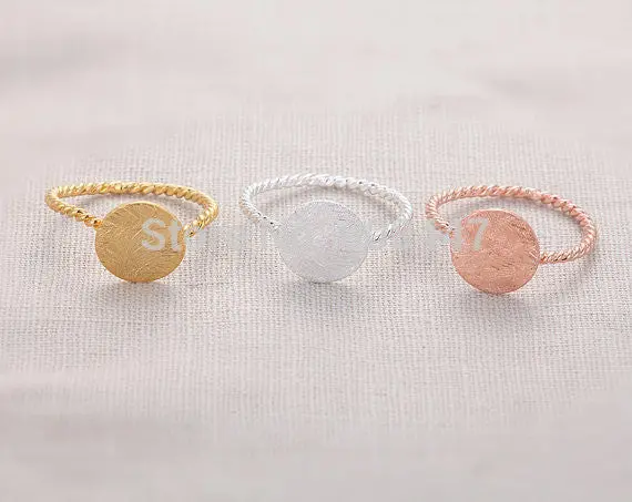 Hammered Ring With Twisted Ringband Vintage Style Rings Midi Rings Circle Round Ring 1