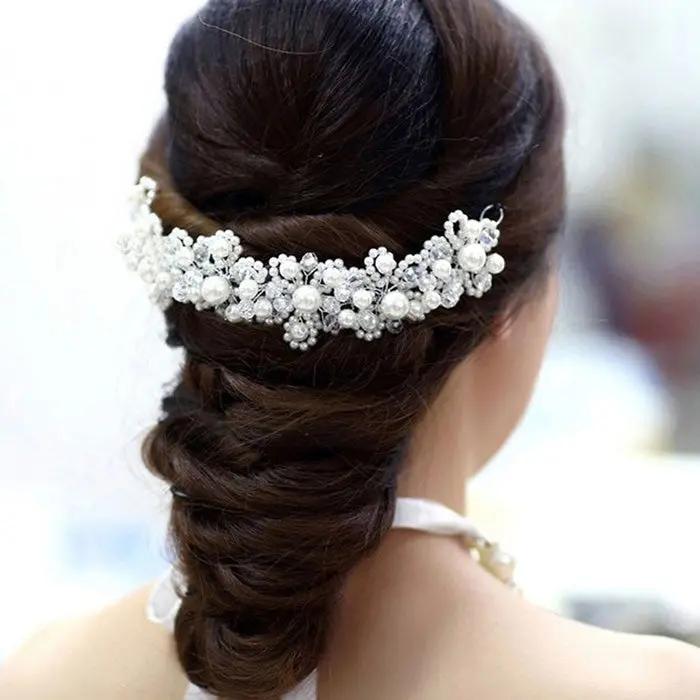 Han Edition Hair White Pearl Crystal Bride Headdress By Hand Wedding Dress Accessories Bridal Hair Jewelry Feida 1