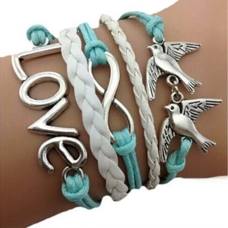 Handmade Adjustable Love Multilayer Bracelet Wristband Women Casual Bracelet Charm Anchor Pigeon Style Promotions Gifts 1