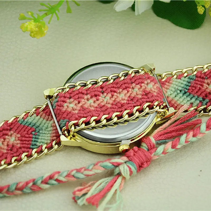 Handmade Braided Friendship Bracelet Watch Handwoven Wristwatch Ladies Quarzt Gold Watch Women Dress Watches 2