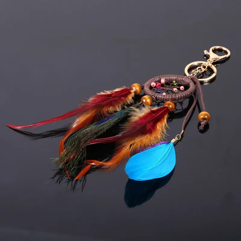 Handmade Dreamcatcher Feathers Car Wall Gift Keychain Dream Catcher Key Rings 2