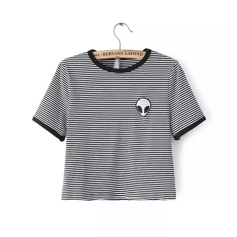 Harajuku Alien T Shirt Tops Sexy Belly Shirts Teenage Short Sleeve Tee Shirt Cotton T Shirt Women 3