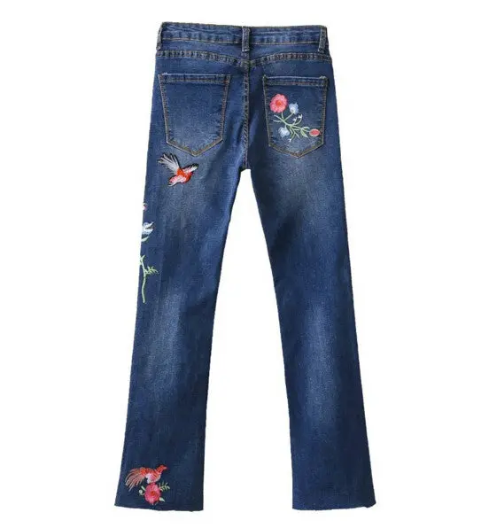 Harajuku Appliques Diamond Flower Embroidery Denim Pants Woman Flare Jeans Femme Long Jeans Feminino 3