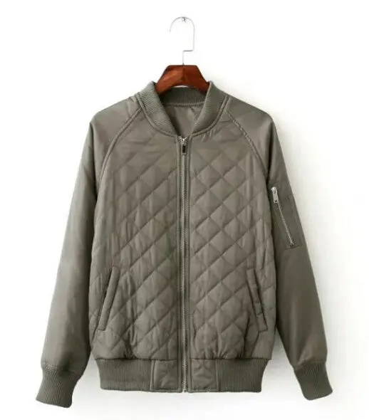 Harajuku Argyle Plaid Quilting Quilted Pilots Jacket Women Vintage Bomber Pilots Coat Outerwear Tops Femme 5 Color 11