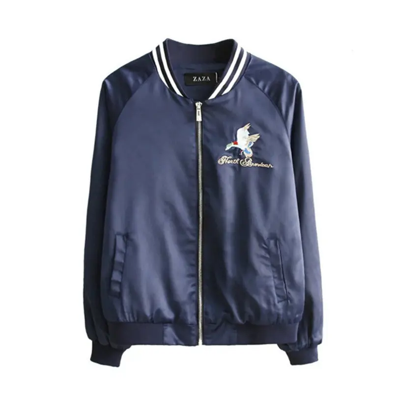 Harajuku Bird Eagle Embroidery Jacket Yokosuka Women Splice V Neck Bomber Pilots Jacket Coat Pilots Outerwear 1