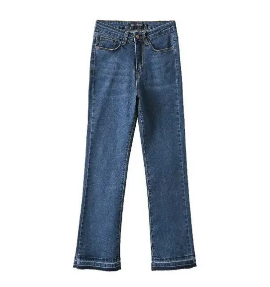 Harajuku Blue High Waist Flare Pants Denim Pants Woman Tight Jeans Femme Long Jeans Feminino 1