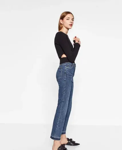 Harajuku Blue High Waist Flare Pants Denim Pants Woman Tight Jeans Femme Long Jeans Feminino 3