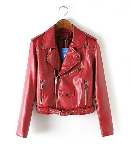 Harajuku Buckles Hem Pu Faux Leather Jacket Women Lapel Neck Epaulet Motorcycle Biker Coat Short Outerwear 1