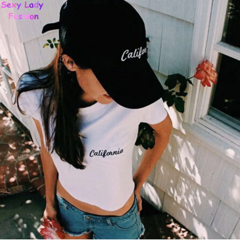 Harajuku Embroidery California Brandy White Top Tee Shirt Femme Couple Clothes Letter Camisetas Mujer 6 Colors 1