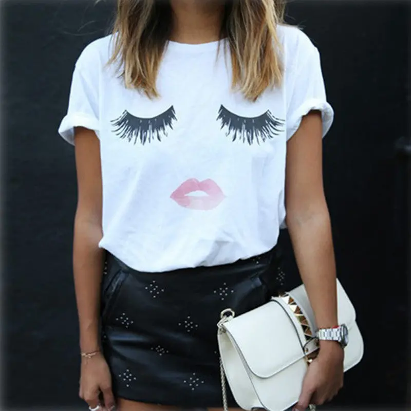 Harajuku Eyelash T Shirt Women Camisas Mujer Loose T Shirt Femme Mujeres Camiseta Plus Size Women T-Shirt White Tops Tees 1