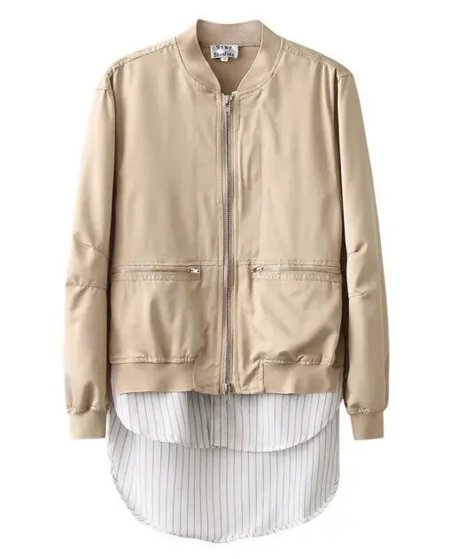Harajuku False Two Pieces Spliced Hem Pilot Jacket Women Contrast Color Bomber Coat Outerwear Tops Femme Casual 2 Color 4