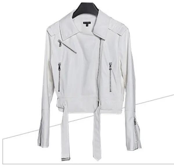 Harajuku Graffiti Letter Print Pu Faux Leather Jacket Women Bandageg Hem Zipper Short White Coat Outerwear Tops 1