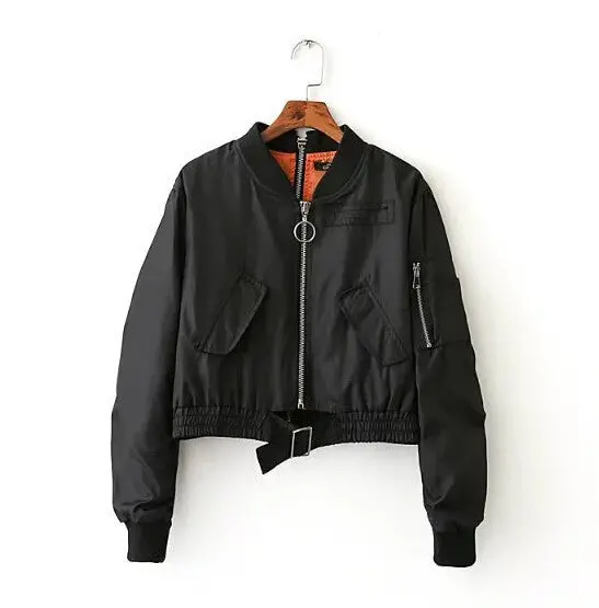 Harajuku Large O Neck Front Back Zipper Pilots Jacket Women Short Bomber Jacket Coat Outerwear  S M L 1