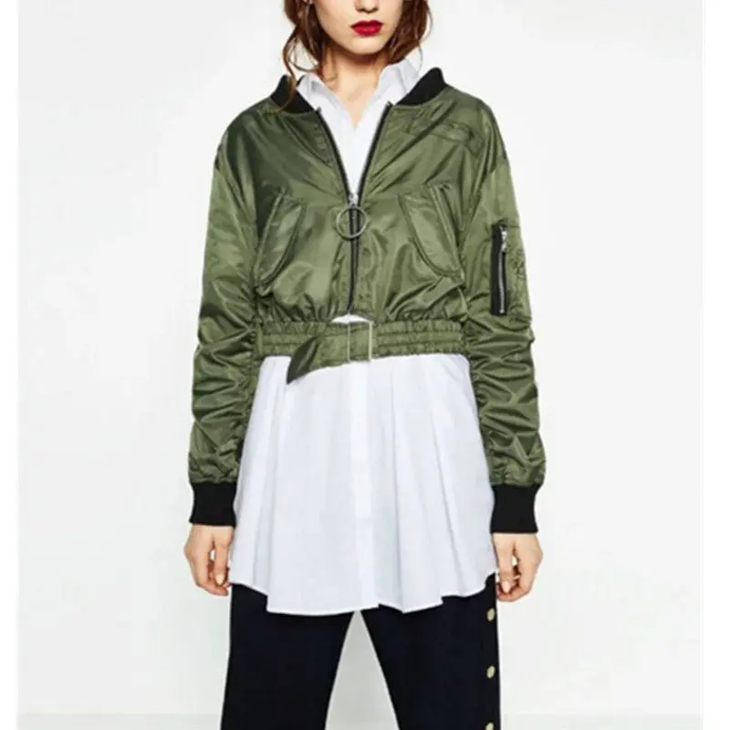 Harajuku Large O Neck Front Back Zipper Pilots Jacket Women Short Bomber Jacket Coat Outerwear S M L 3