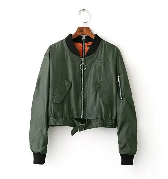 Harajuku Large O Neck Front Back Zipper Pilots Jacket Women Short Bomber Jacket Coat Outerwear S M L 4