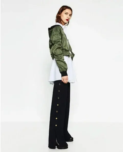 Harajuku Large O Neck Front Back Zipper Pilots Jacket Women Short Bomber Jacket Coat Outerwear S M L 4
