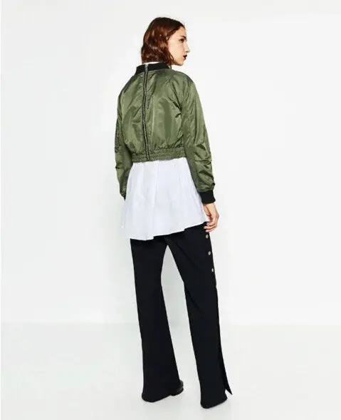 Harajuku Large O Neck Front Back Zipper Pilots Jacket Women Short Bomber Jacket Coat Outerwear S M L 5
