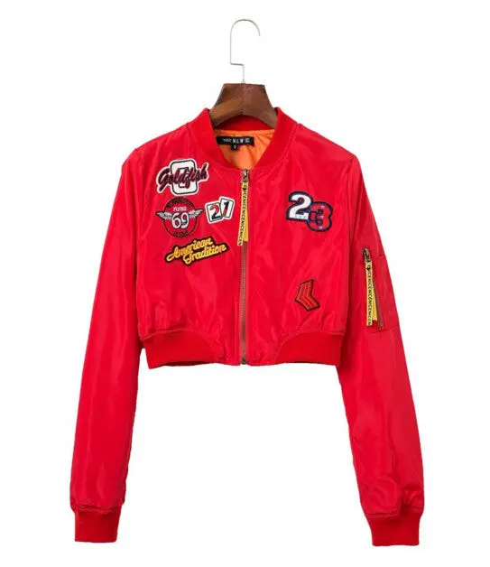 Harajuku Letter Appliques Embroidery Short Jacket Yokosuka Women V Neck Bomber Pilots Jacket Coat Pilots Outerwear 10